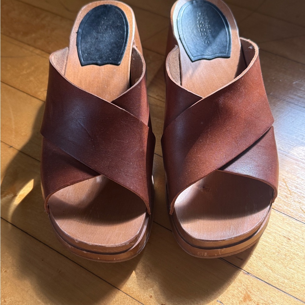 Swedish Hasbeens Brown Leather Mules